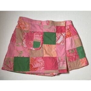 Lilly Pulitzer Girls Skort 8 Cotton Pink Green Patchwork Shorts Wrap